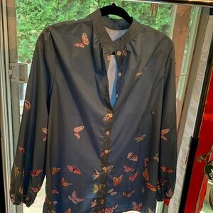 Butterfly Print Button-Up Blouse